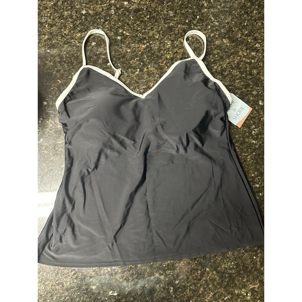 Women's Black and White Tankini Swim Top with Adjustable Straps NWT‎
